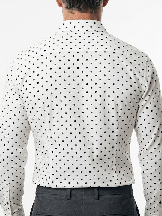 Langärmeliges Polka Dot Herrenhemd Weiß