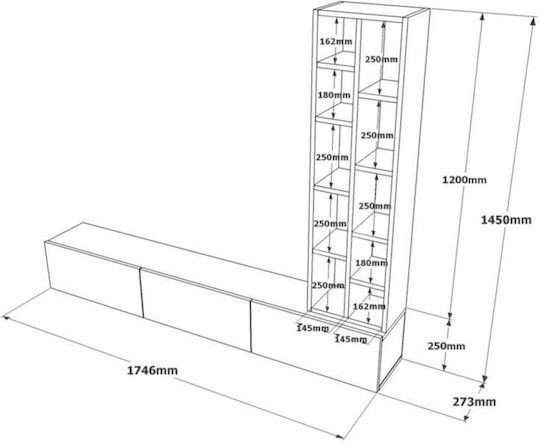 Wohnzimmer TV-Einheit Weiß M175xB27xH145cm