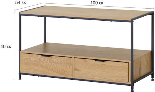 Kouros TV Stand Made of Metal and Wood Beige M100xD40xH54cm