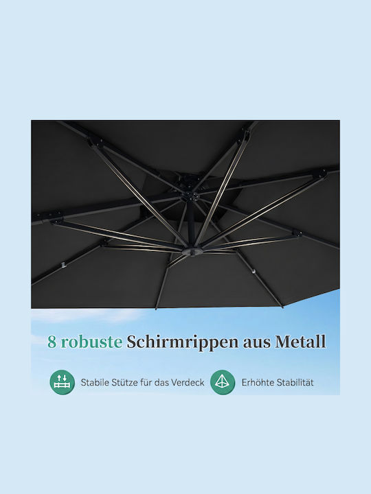 Garten- und Terrassen-Sonnenschirm Boden Quadratisch Aluminium Grau mit Basis 3x3m NP13287GR