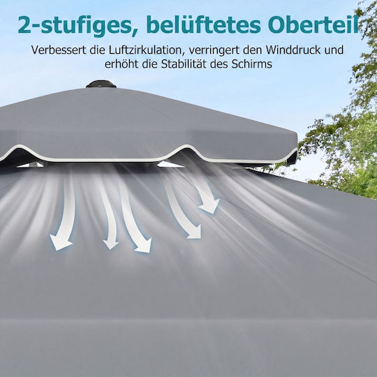 Professional Floor Parasol Metal Gray with Base 3x3m NP13311GR