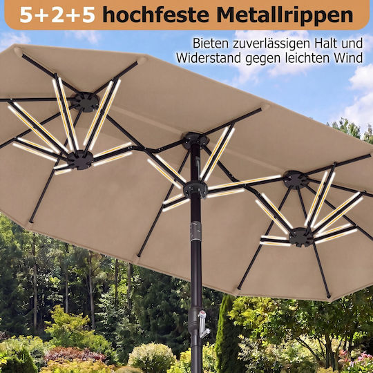 Umbrelă De Pardoseală Metalică Maro Cu Bază De Susținere 3x1.6m