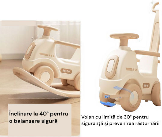 Jucărie Leagăn Mașinuță pentru 12+ Luni cu Sunete, Muzică și Roți pentru Greutate până la 50 kg Bej