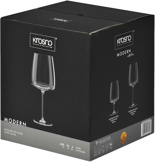 Krosno Set of White Wine Glasses Cocktail Drinking Water Crystal Goblets 650ml 4 Pieces