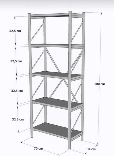 Bücherregal Grau 70x34x180cm