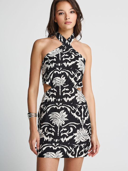 Sommer Mini Abend Kleid Offener Rücken Schwarzes FBL013-107-13-Schwarz