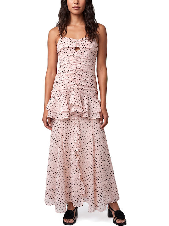 Maxi Dress with Ruffles Black-Beige