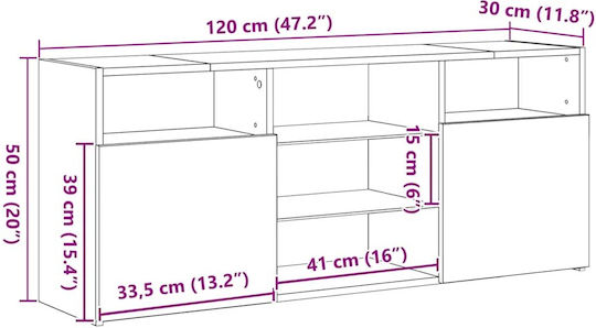 TV Stand with LED Lighting Black L120xW30xH50cm
