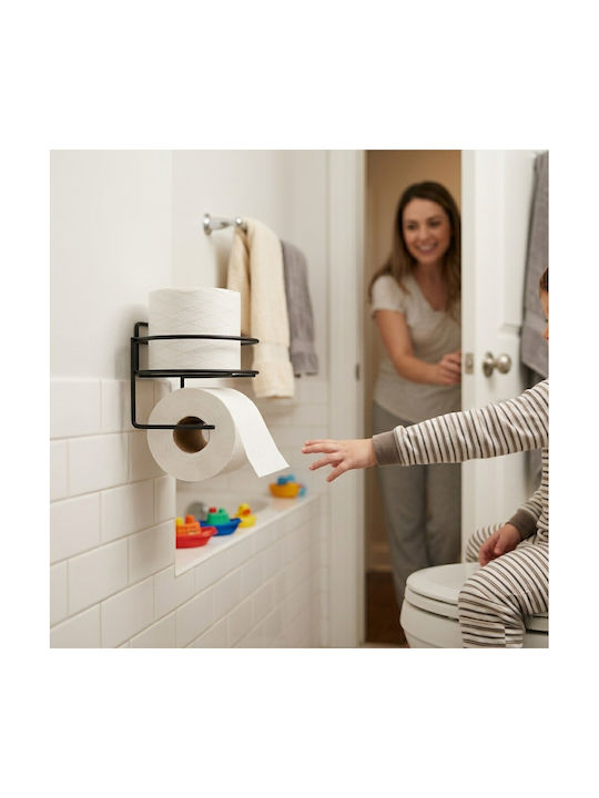 Femmit Self-Adhesive Metallic Round Toilet Paper Holder Wall Mounted Matte Black Bathroom Box