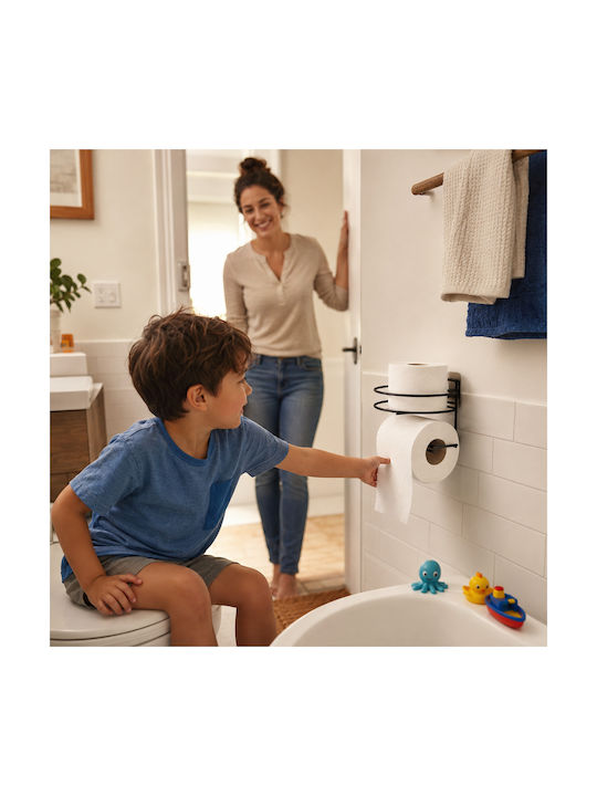 Femmit Self-Adhesive Metallic Round Toilet Paper Holder Wall Mounted Matte Black Bathroom Box