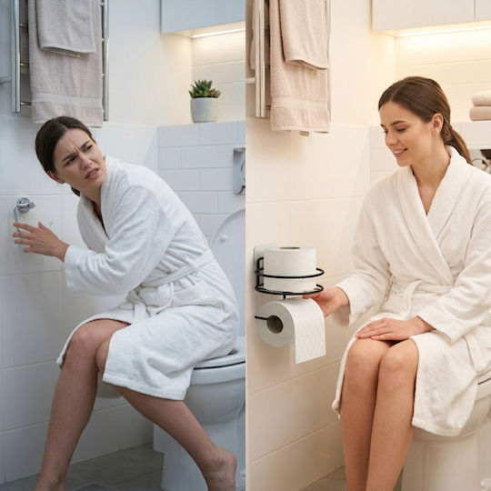 Femmit Self-Adhesive Metallic Round Toilet Paper Holder Wall Mounted Matte Black Bathroom Box