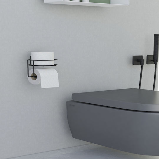 Femmit Self-Adhesive Metallic Round Toilet Paper Holder Wall Mounted Matte Black Bathroom Box