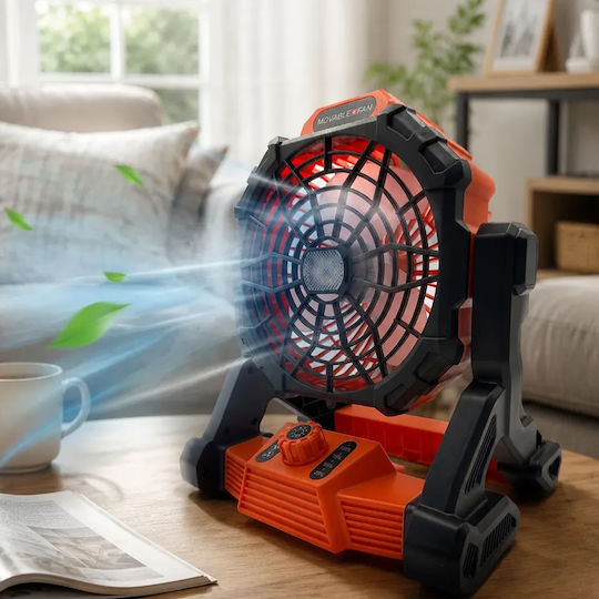 Solar Rechargeable Fan 8w Desktop 4 Speeds Flashlight Power Bank X25 Black Orange