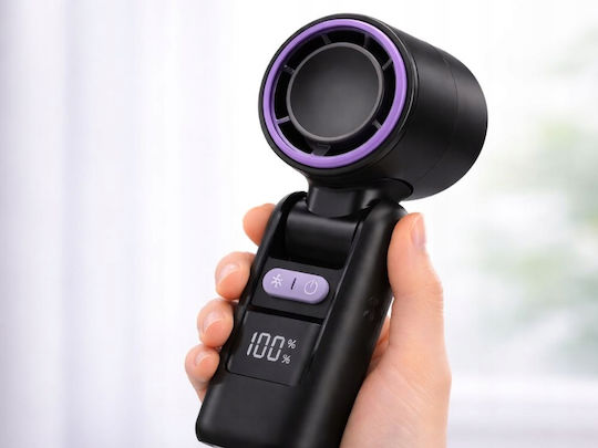 Verk Group Portable Mini Fan USB 199 Speeds Folding Flashlight Display Black 5907451381595