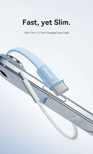 Vention Flat Braided USB 2.0 Cable USB-C Male USB-C 60W PD Orange 1m