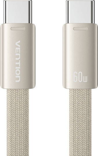 Vention Cablu Flat / Braided USB 2.0 USB-C Masculin - USB-C 60W PD Bej 1m TRZJF