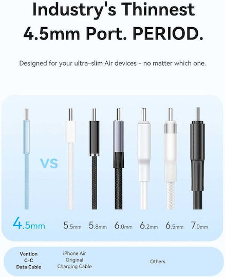 Vention Flat Braided USB 2.0 Cable USB-C Male USB-C 60W PD Orange 1m