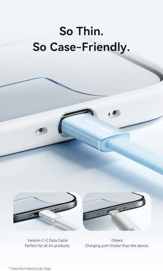 Vention Flat Braided USB 2.0 Cable USB-C Male USB-C 60W PD Orange 1m