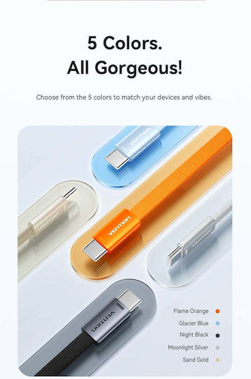 Vention Flat Braided USB 2.0 Cable USB-C Male - USB-C 60W PD Gray 1m