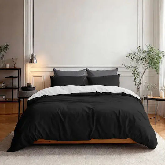 Sleep Time Set Huse Pentru Pilote 240x220cm Superdublu Cu 2 Fețe De Pernă Alb Negru