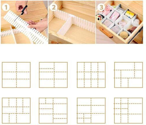Plastic Drawer Divider for Clothes / Socks / Underwear in White Color 47x7cm 4pcs