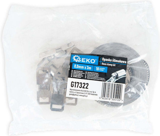 Set Schlauchschellen in Bandform 3m 10 Verschlüsse 8mm Geko