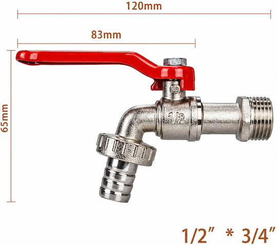 Robinet Bilă Rezervor Ibc Zola Filet 1/2" Ieșire 3/4" Mâner Metalic Din Alamă Nichelată 12 X 8.3 X 6.5 Cm