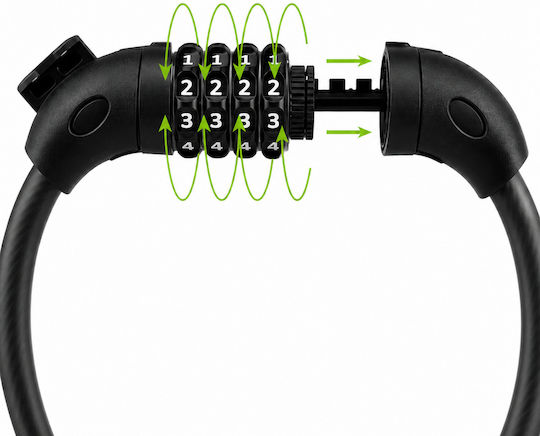 Bicycle Lock Zola 4-digit Code 120 Cm 13.5 Mm Thickness Mounting Bracket Steel Plastic Black