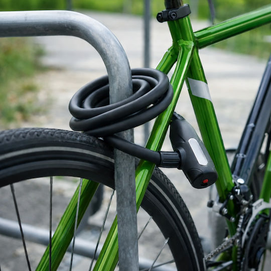 Bicycle Lock Key Zola 150 Cm Spiral Cable 12 Mm Thickness Pvc Coating Uv Resistant Ipx5 Black