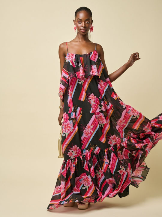 Maxi Dress with Ruffles Printed