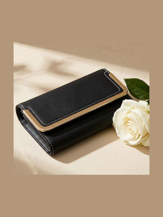 Gallantry Portofel Compact de Damă Model cu Clapetă Design Șic Detaliu Metalic Decorațiune Negru Auriu Gallantry Portofel Compact de Damă Model cu Clapetă Design Șic Detaliu Metalic Decorațiune Negru Auriu