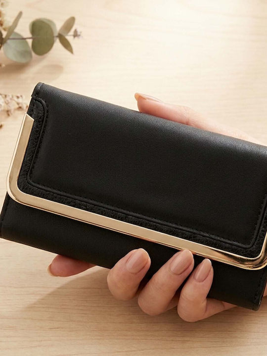 Gallantry Women Compact Wallet Flap Design Model Chic Metallic Detail Decoration Black Gold