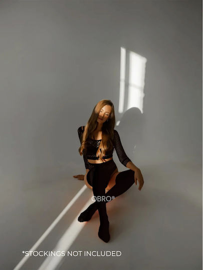 Set De Lenjerie Erotic Pentru Femei Obro Top Sexy Fără Cusături Chilot Elastic Din Plasă Mărime Unică Negru