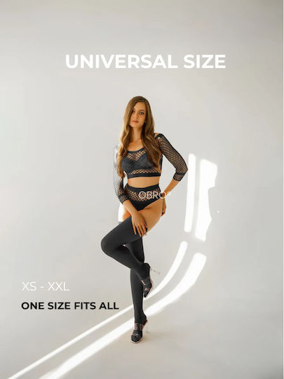 Set De Lenjerie Erotic Pentru Femei Obro Top Sexy Fără Cusături Chilot Elastic Din Plasă Mărime Unică Negru