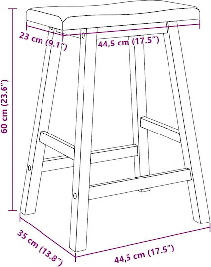 Bar Wooden White Stools 2 Pieces 44.5x35x60cm