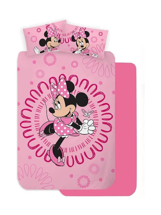 Disney Minnie Mouse Set Cearceaf Pentru Copii Single Cu Față De Pernă Din Bumbac Roz 140x200cm