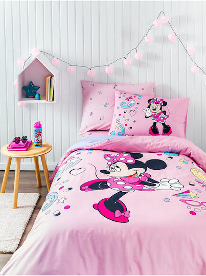 Disney Minnie Mouse Σετ Παιδική Παπλωματοθήκη Μονή με Μαξιλαροθήκη Βαμβακερή Ροζ 140x200εκ.