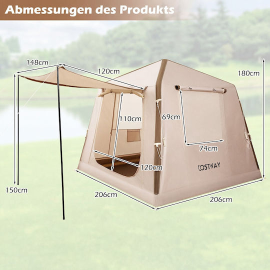 Costway Inflatable Camping Tent Inflatable Beige 180x210x210cm