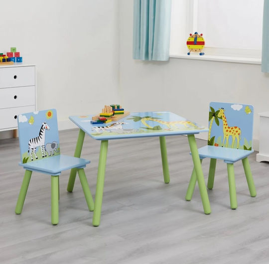 Set Masă Pentru Copii cu Scaune din Lemn Albastru