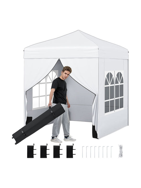 Costway Foldable Garden Gazebo with LEDs White 2.56x1.94m