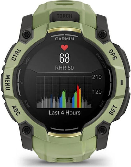 Garmin Instinct 3 AMOLED Aluminium 50mm Αδιάβροχο Smartwatch με Παλμογράφο (Fern Green with Fern Green Band)