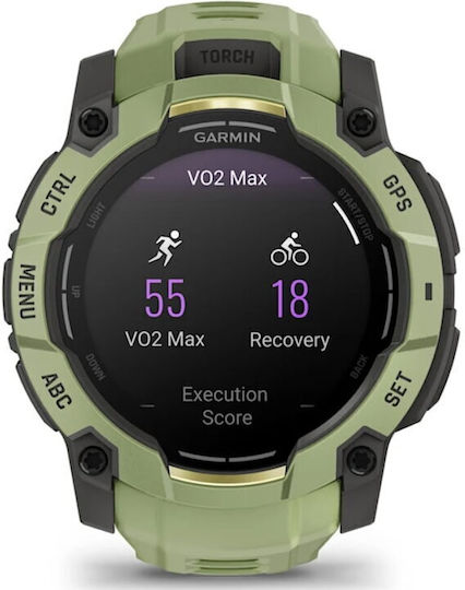Garmin Instinct 3 AMOLED Aluminium 50mm Αδιάβροχο Smartwatch με Παλμογράφο (Fern Green with Fern Green Band)