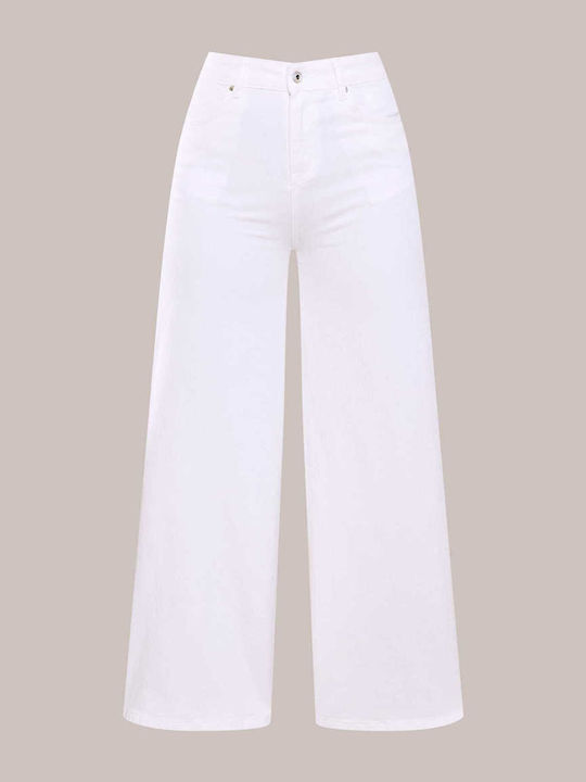 Celestino Γυναικείο Τζιν Wide Leg Βαμβάκι Loose Fit Λευκό