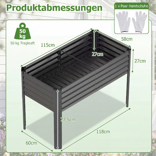 Costway Метална Сива Кутия за Саксии 77.5x60x118см
