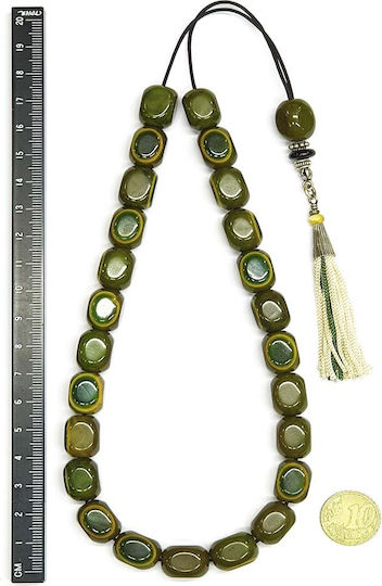 Roloi Komboloi Worry Beads with 25 Beads Made of Mastic Length 38cm Green
