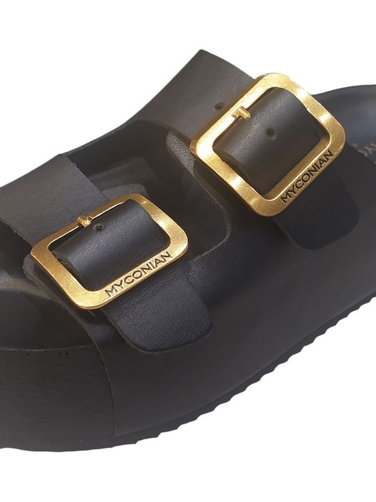 Leather Women's Flat Sandals Flatforms Black