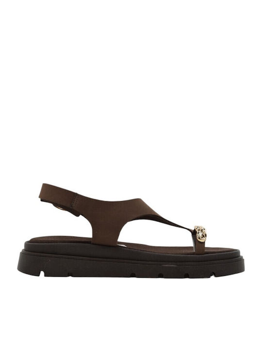 Leather Women's Flat Sandals Brown 4595+Brown Nubuck Leather