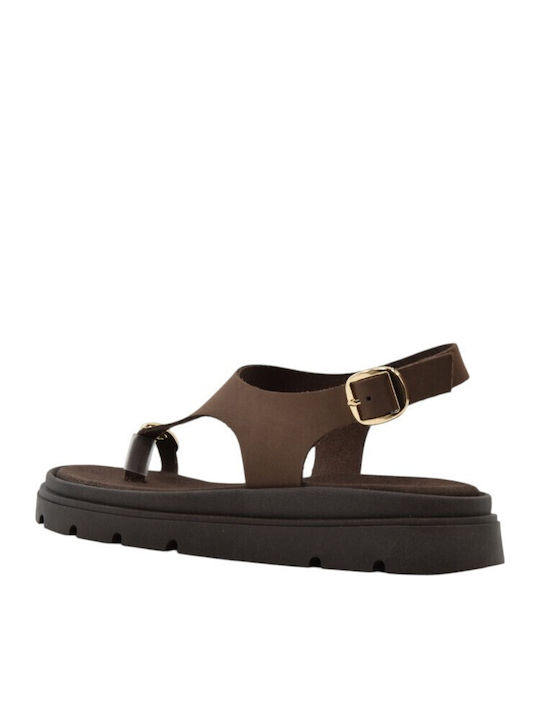 Leather Women's Flat Sandals Brown 4595+Brown Nubuck Leather