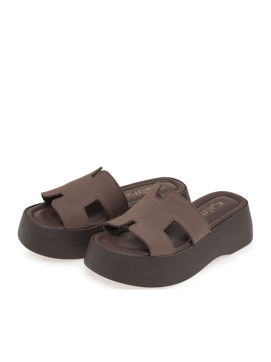 Кожени Дамски Сандали Flatforms Кафяви