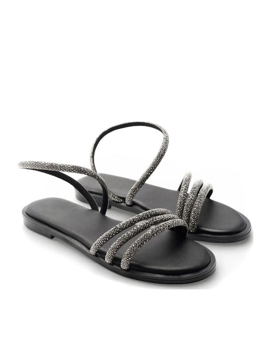 Leather Women's Flat Sandals Black